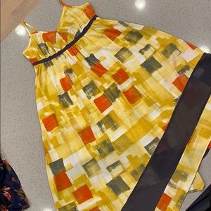 Vera Wang yellow multi color midi dress
